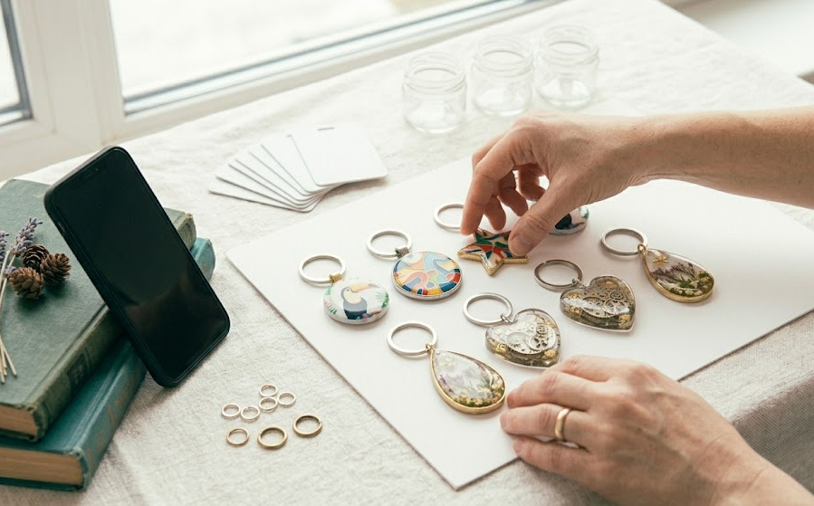 arranging charms for photo